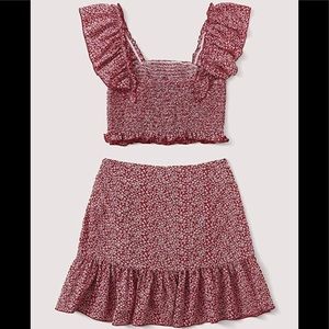 Women’s Two Piece- Ruffle, Trim Cami Crop Top and Wrap Skirt Set. Size X-Large